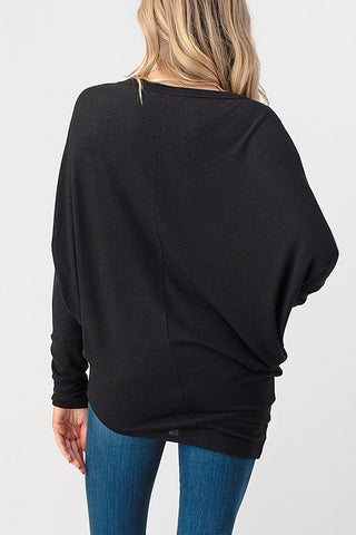 Black Long Dolman Sleeve Asymmetric Top - Sassy Inspiration