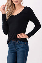 Black Modal Long Sleeve V - neck Tee - Sassy Inspiration