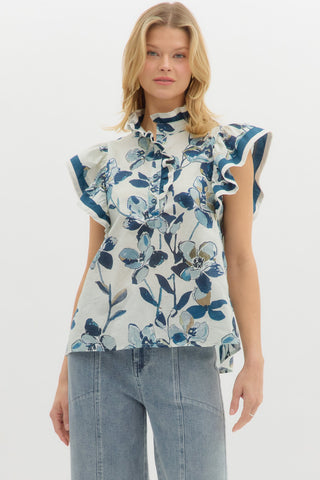 Bloom Detail High Neck Flutter Top - Sassy Inspiration