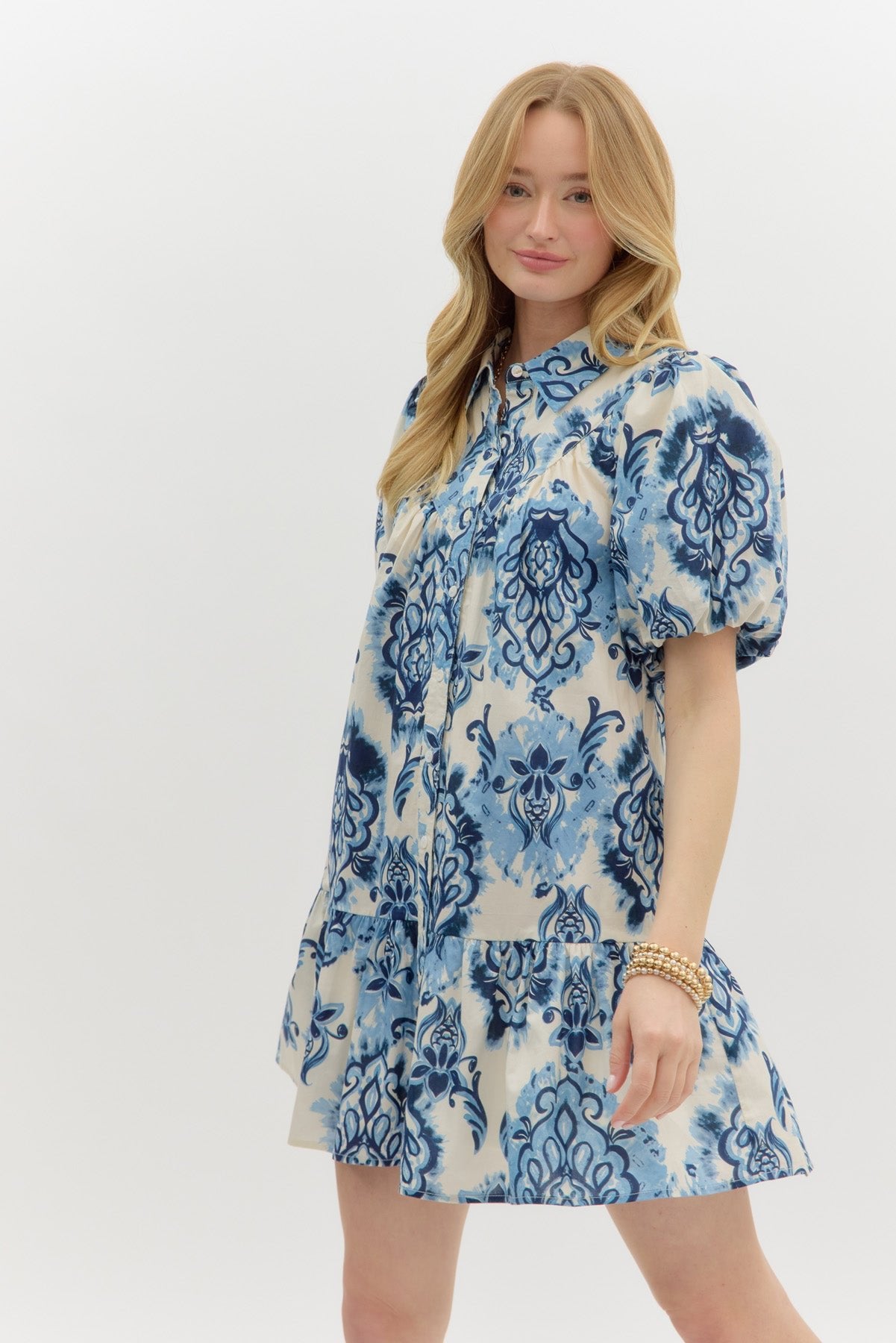 Boho - inspired short puff sleeve ruffle hem mini dress - Ivory - Sassy Inspiration