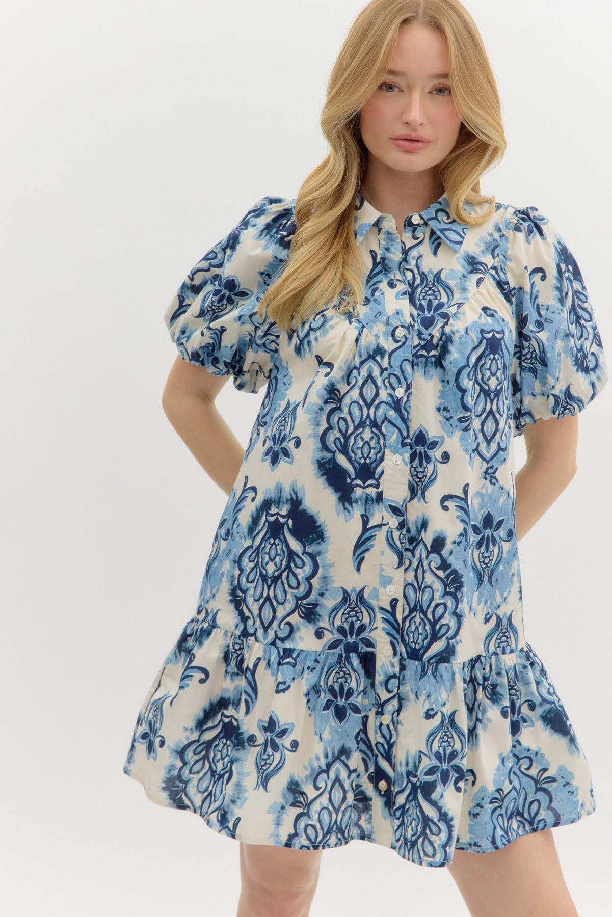 Boho - inspired short puff sleeve ruffle hem mini dress - Ivory - Sassy Inspiration