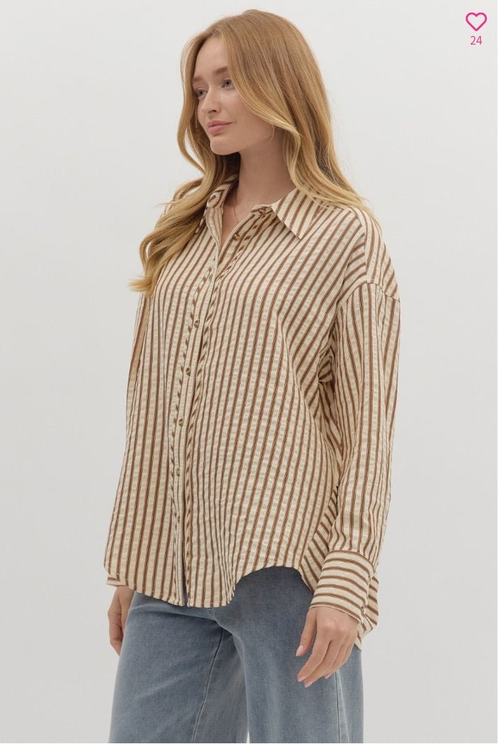 Brown Striped Long Sleeve Shirt - Sassy Inspiration