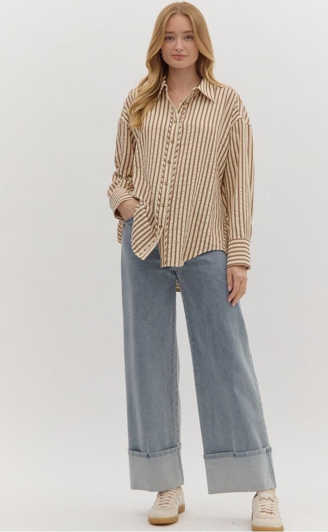 Brown Striped Long Sleeve Shirt - Sassy Inspiration