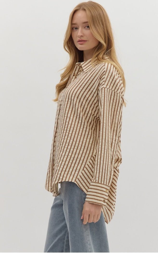 Brown Striped Long Sleeve Shirt - Sassy Inspiration