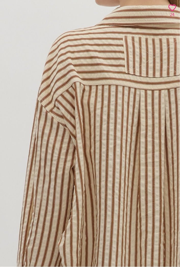 Brown Striped Long Sleeve Shirt - Sassy Inspiration