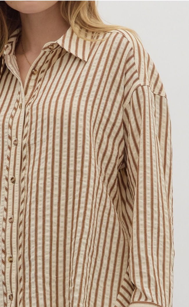 Brown Striped Long Sleeve Shirt - Sassy Inspiration