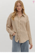 Brown Striped Long Sleeve Shirt - Sassy Inspiration