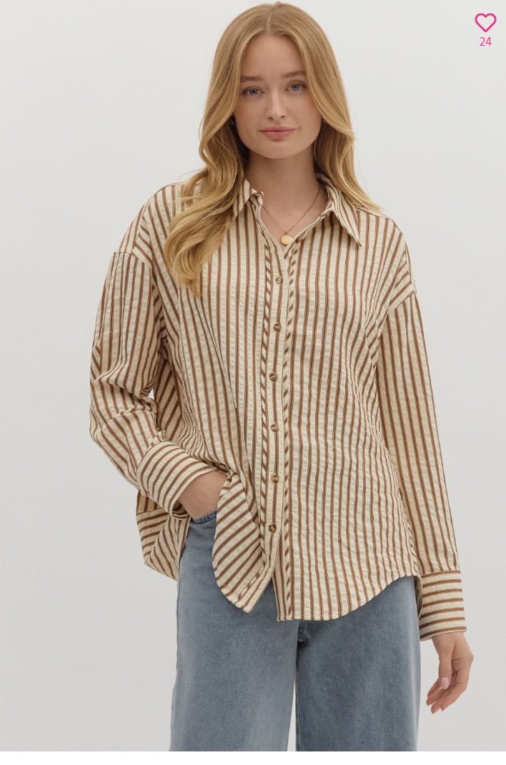 Brown Striped Long Sleeve Shirt - Sassy Inspiration