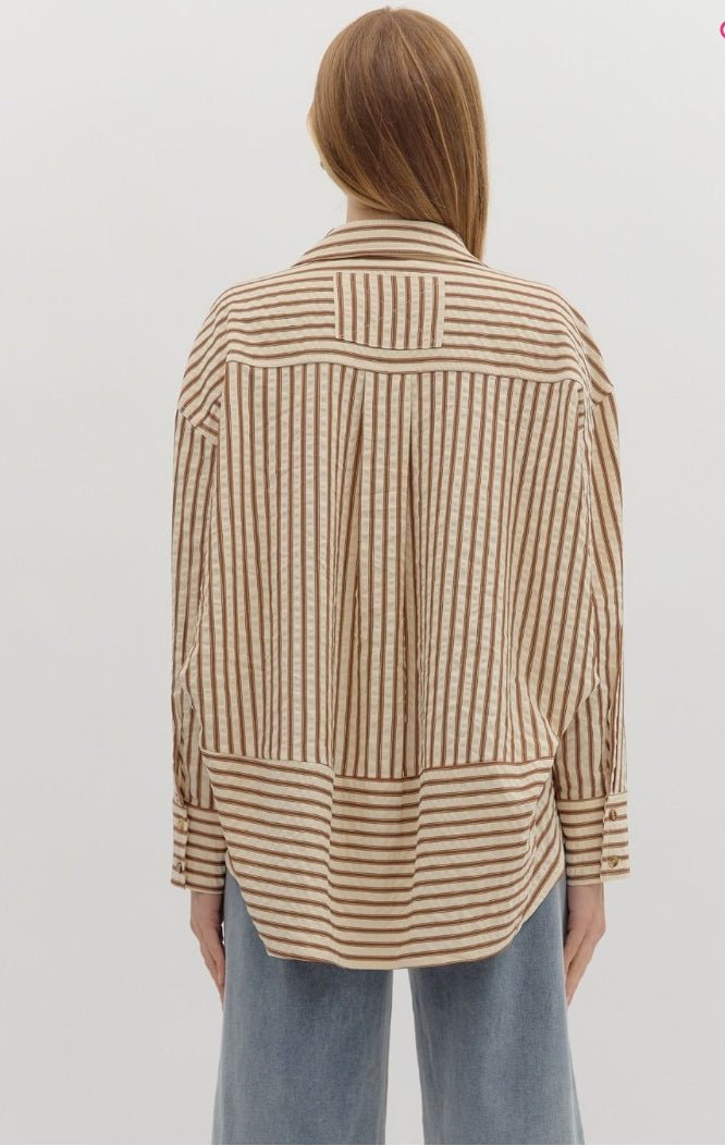 Brown Striped Long Sleeve Shirt - Sassy Inspiration