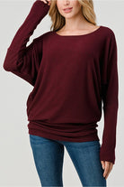 Burgundy Rib Long Dolman Sleeve Top - Sassy Inspiration