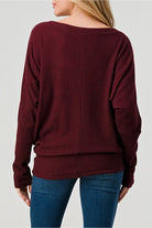 Burgundy Rib Long Dolman Sleeve Top - Sassy Inspiration