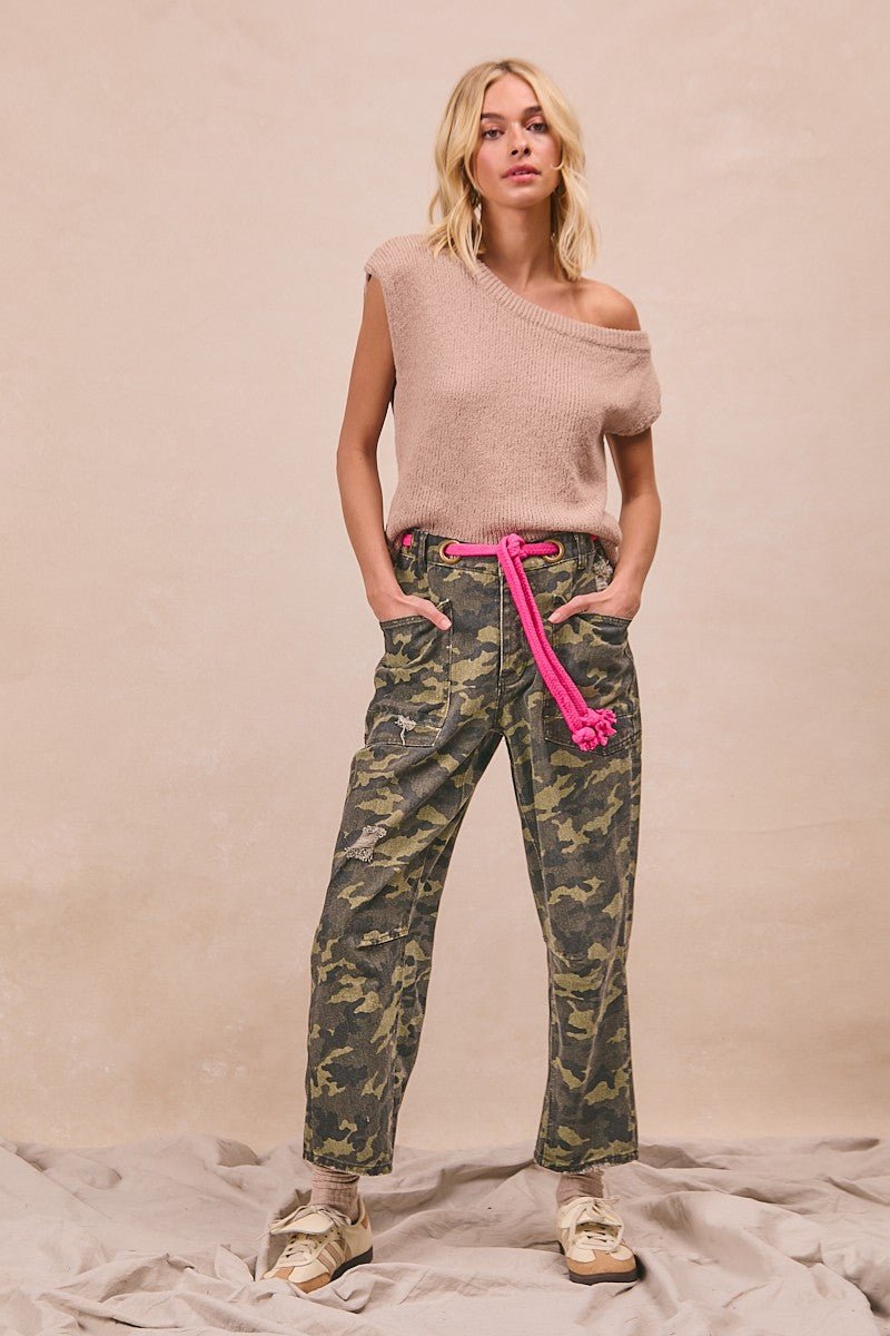 Camo pants w/ Pink Braided Belt - Sassy Inspiration