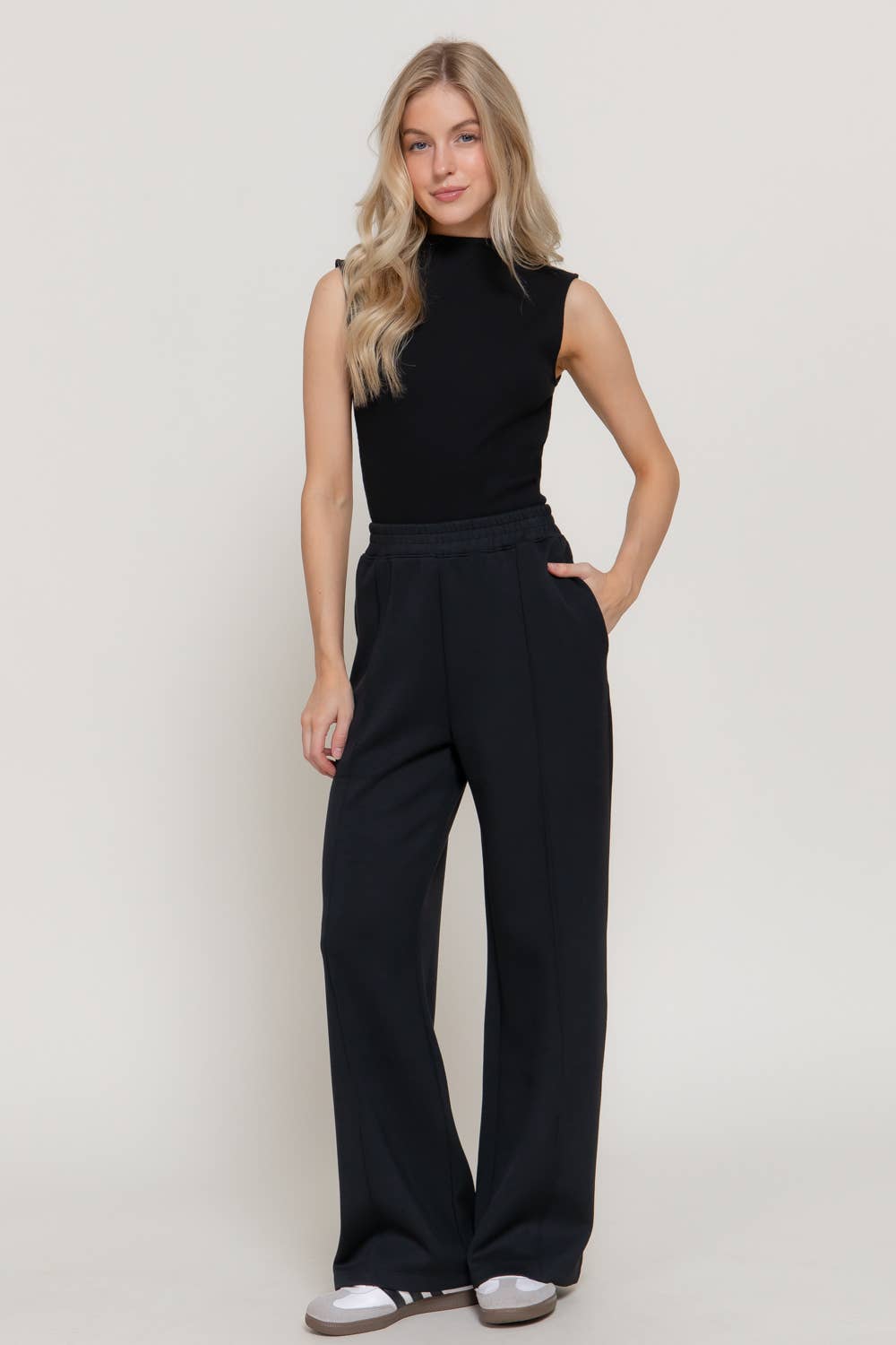 Cloud Nine Scuba Pintuck Wide - Leg Pants - Sassy Inspiration