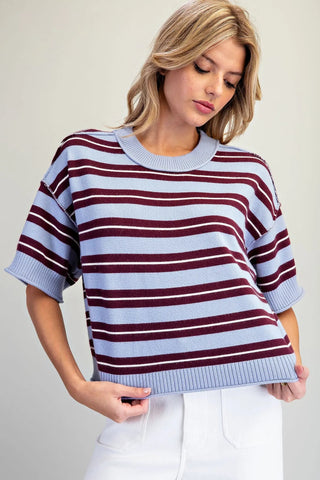 Color Me Cozy Striped Short Sleeve Sweater - Sassy Inspiration