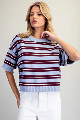 Color Me Cozy Striped Short Sleeve Sweater - Sassy Inspiration