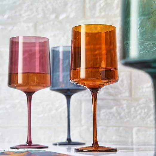 Colored Square Crystal Wine Glasses Set of 4 Large 13.5 oz - Sassy Inspiration
