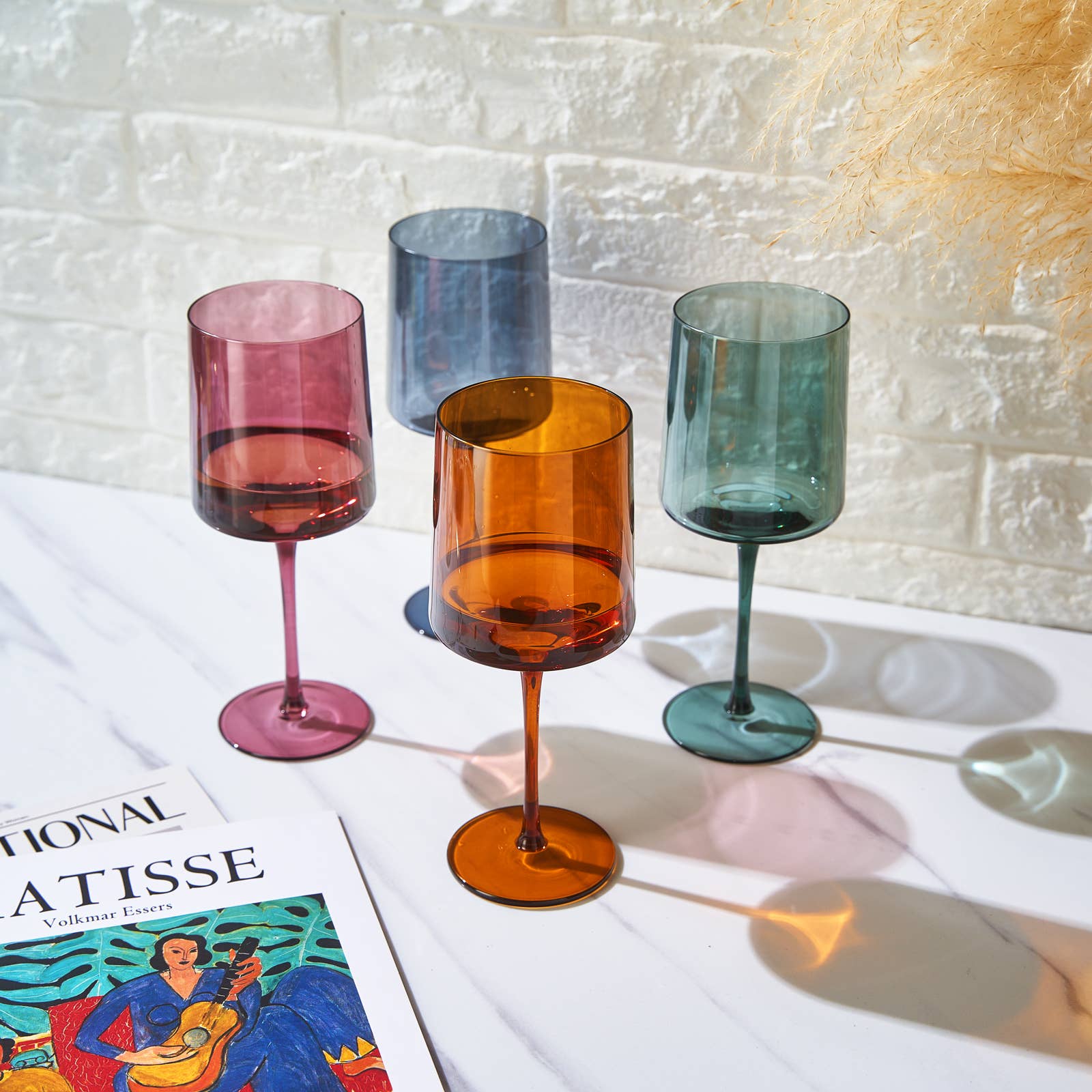 Colored Square Crystal Wine Glasses Set of 4 Large 13.5 oz - Sassy Inspiration