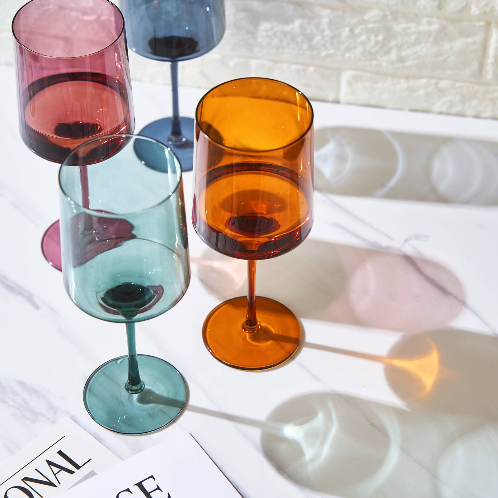 Colored Square Crystal Wine Glasses Set of 4 Large 13.5 oz - Sassy Inspiration