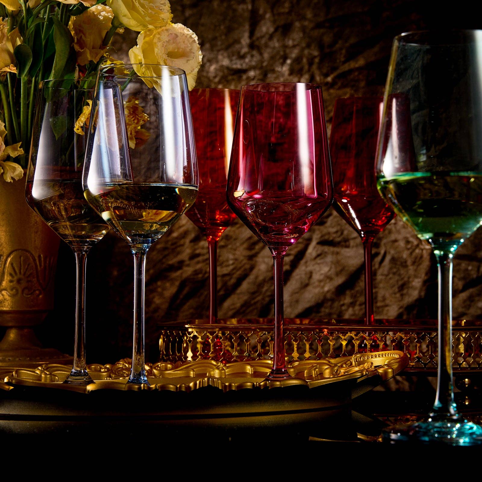 Colored Wine Glass Set, Large 12 oz Glasses Set of 6 - Sassy Inspiration