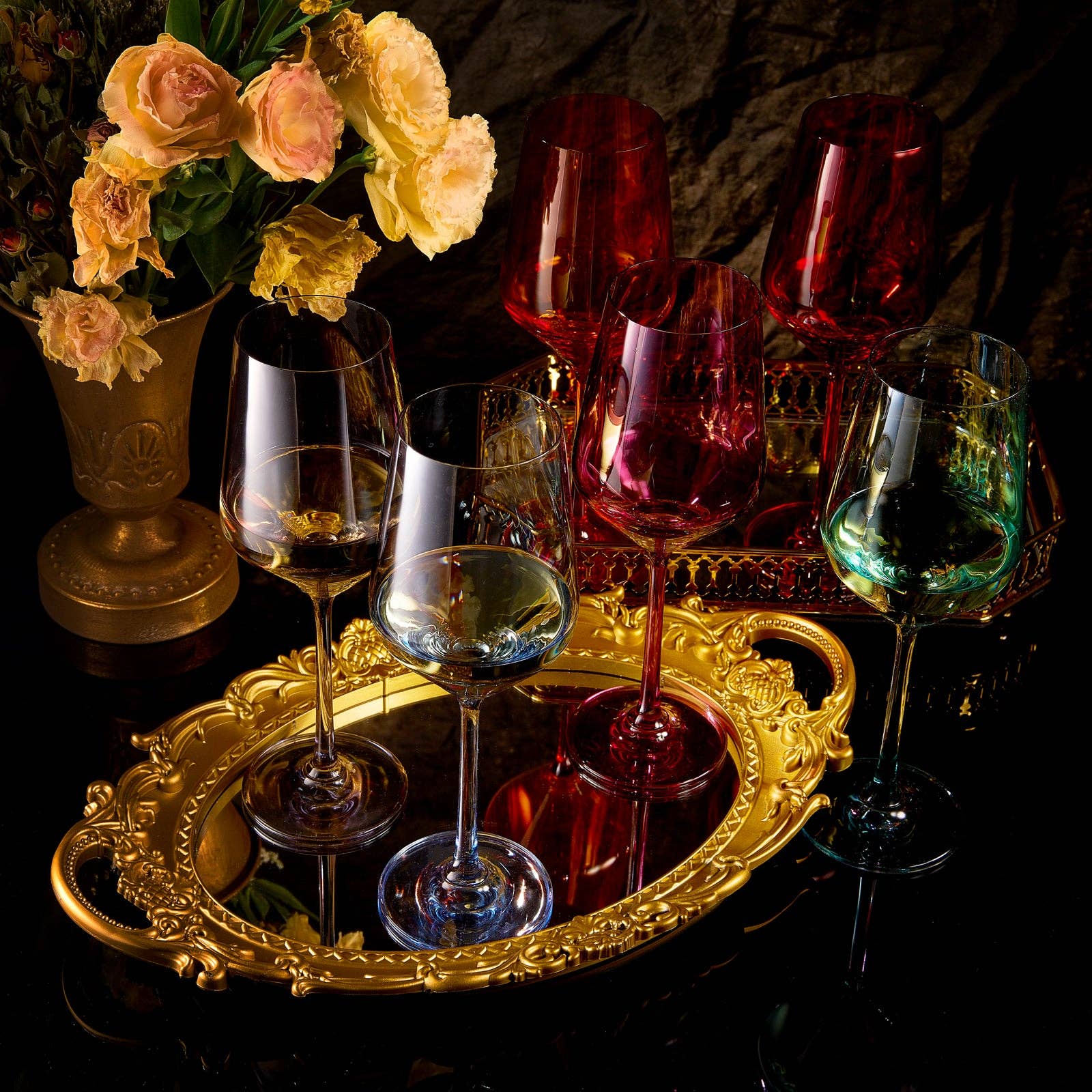 Colored Wine Glass Set, Large 12 oz Glasses Set of 6 - Sassy Inspiration