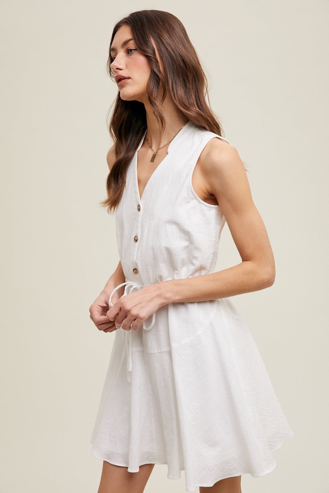COTTON MINI DRESS WITH DRAWSTRING - Sassy Inspiration