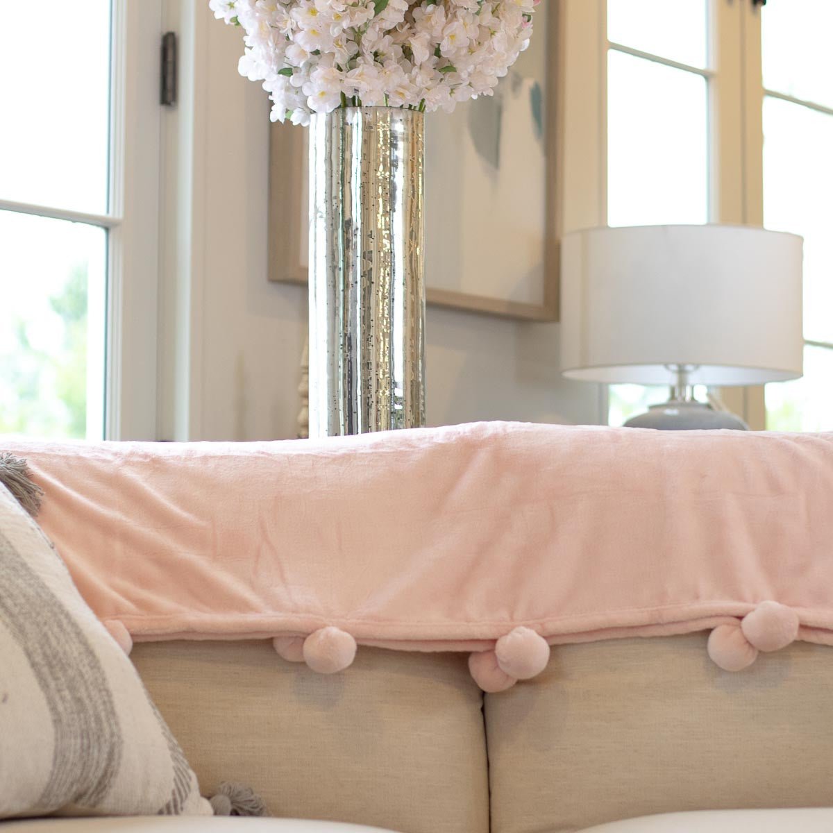Cozy Pom Pom Throw in Light Pink - Sassy Inspiration