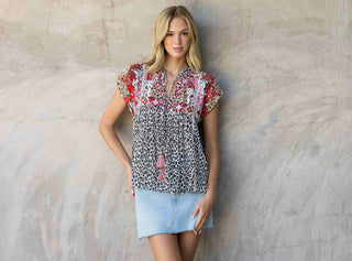 Wildly Chic Embroidered Leopard Top