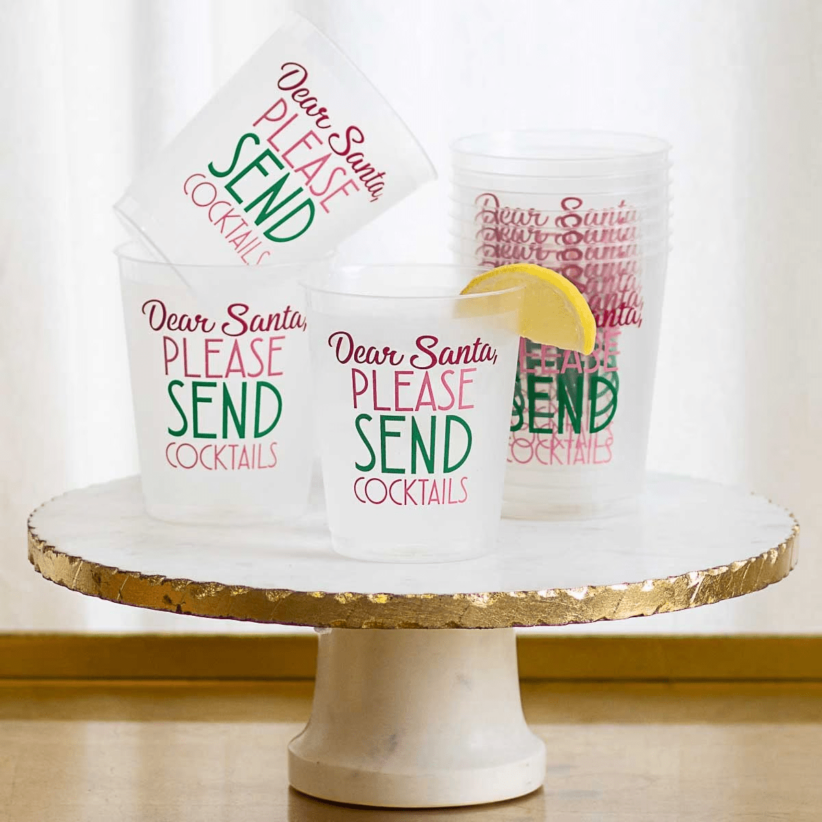 Dear Santa Party Cups (Set of 10) Frosted/Pink/Green/Red - Sassy Inspiration