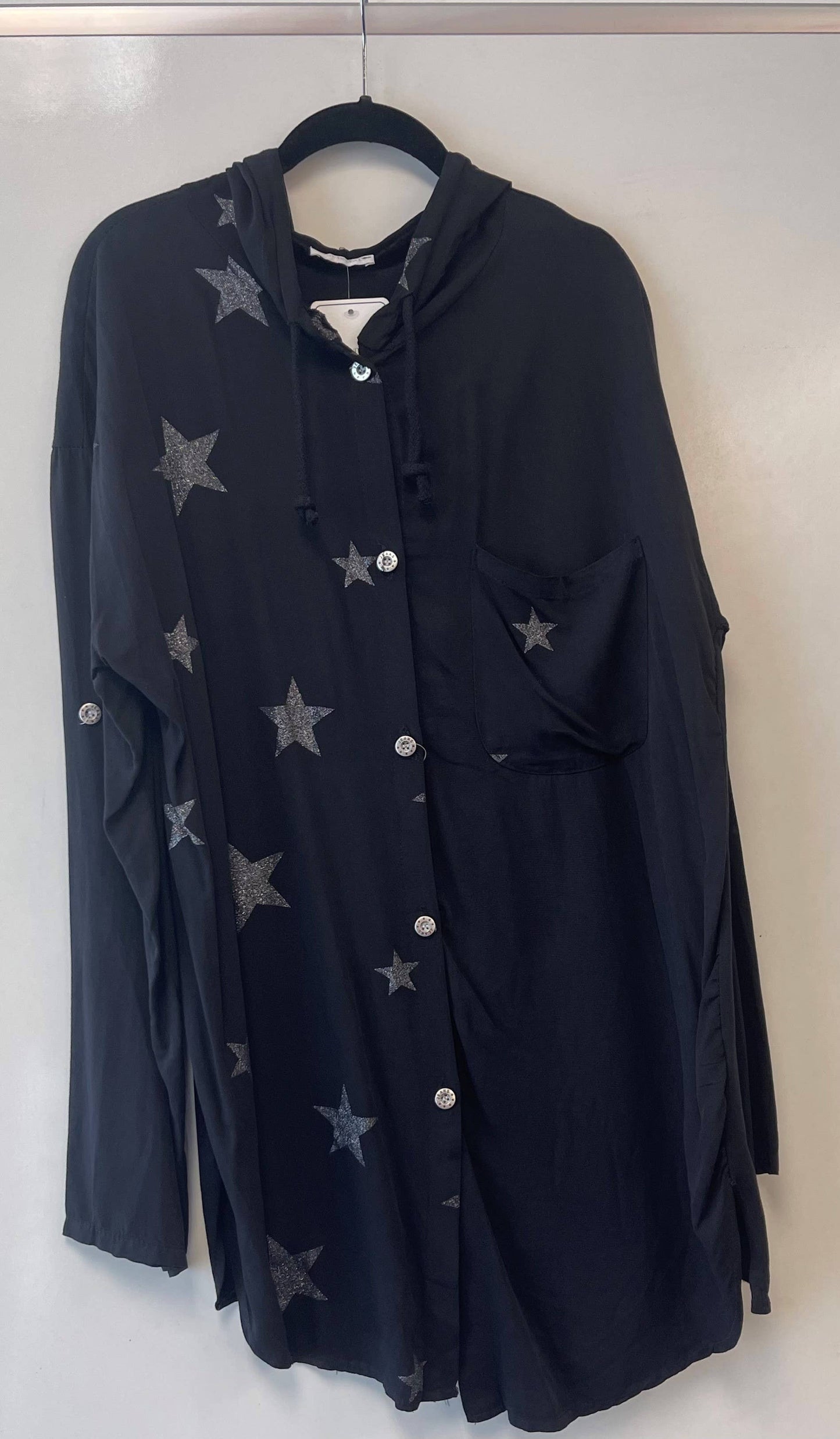 Shirt-Button Down Front with Metallic Stars Stretchy Back