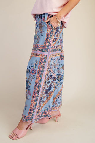 Free Spirit Printed Wide Leg Pants - Blue