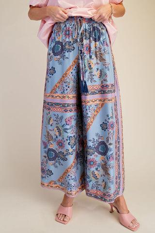Free Spirit Printed Wide Leg Pants - Blue