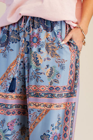 Free Spirit Printed Wide Leg Pants - Blue