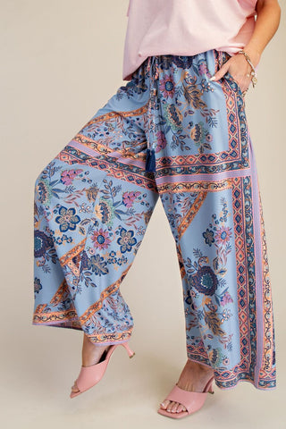 Free Spirit Printed Wide Leg Pants - Blue