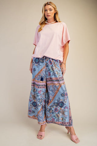 Free Spirit Printed Wide Leg Pants - Blue