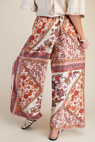 Free Spirit Printed Wide Leg Pants - Khaki