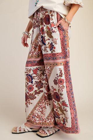 Free Spirit Printed Wide Leg Pants - Khaki