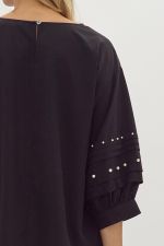 Black Half Sleeve Top with Pearl Detail