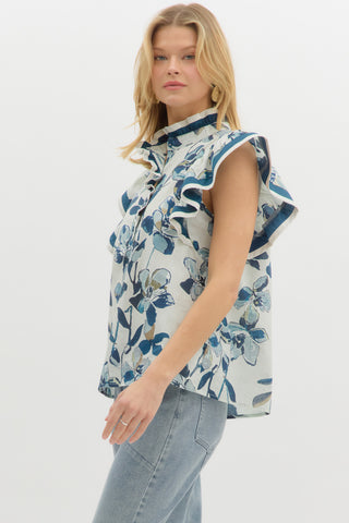 Bloom Detail High Neck Flutter Top