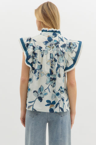 Bloom Detail High Neck Flutter Top