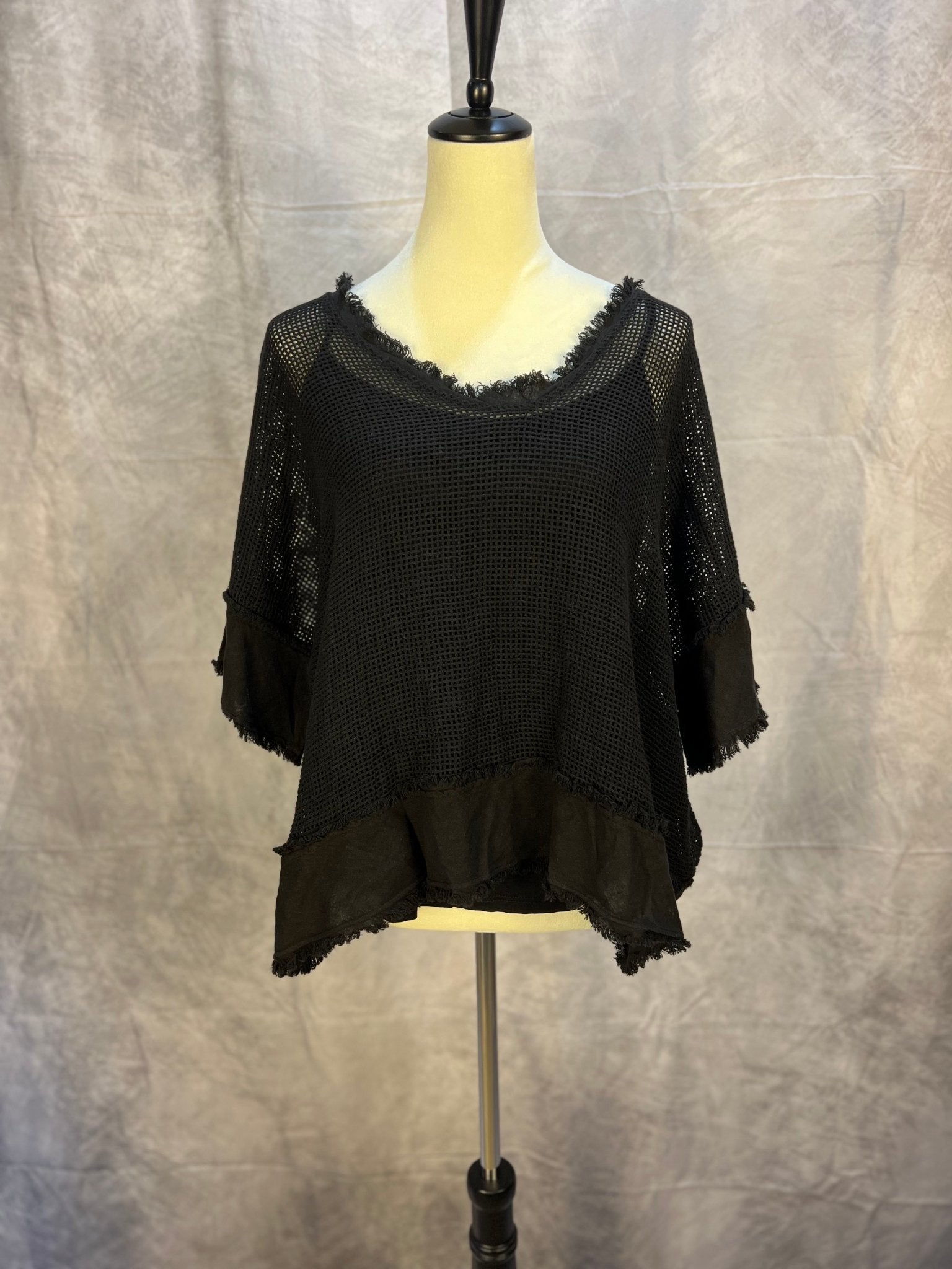 Fishnet Linen Trim Top w/ Tank liner - Black - Sassy Inspiration