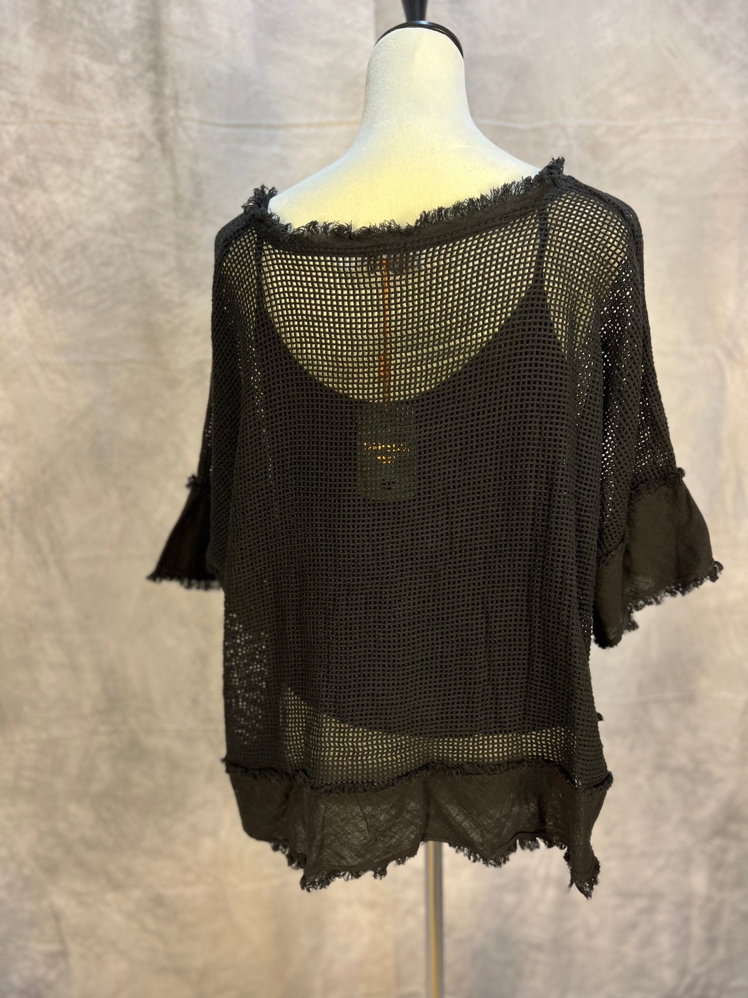 Fishnet Linen Trim Top w/ Tank liner - Black - Sassy Inspiration