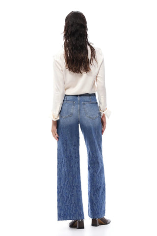 Floral Muse High - Rise Embroidered Wide - Leg Denim – Medium Blue - Sassy Inspiration
