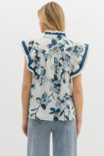 Floral print flutter sleve - Ivory - Sassy Inspiration