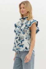 Floral print flutter sleve - Ivory - Sassy Inspiration