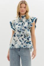 Floral print flutter sleve - Ivory - Sassy Inspiration