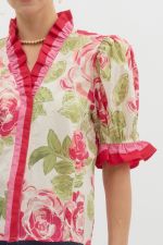 Floral print short puff sleeve - Cream/pink - Sassy Inspiration