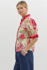 Floral print short puff sleeve - Cream/pink - Sassy Inspiration