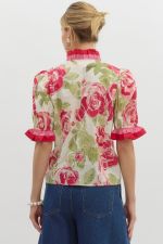 Floral print short puff sleeve - Cream/pink - Sassy Inspiration