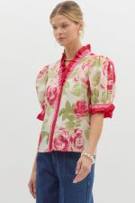 Floral print short puff sleeve - Cream/pink - Sassy Inspiration