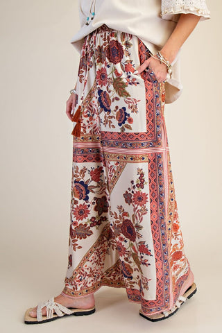 Free Spirit Printed Wide Leg Pants - Khaki - Sassy Inspiration